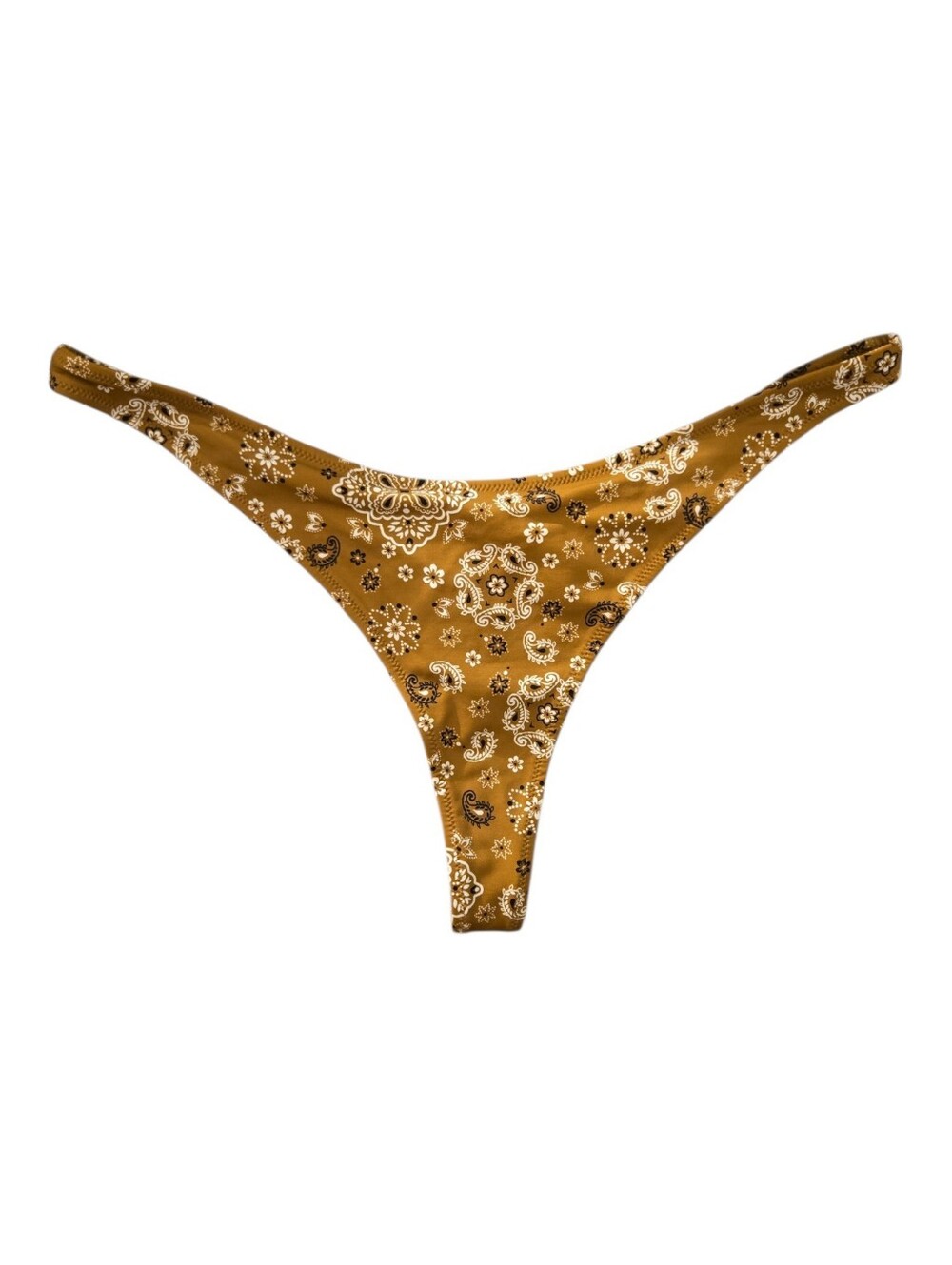 NWOT Skims Signature Swim Thong Bikini Bottom Brown Almond Bandana Print Medium